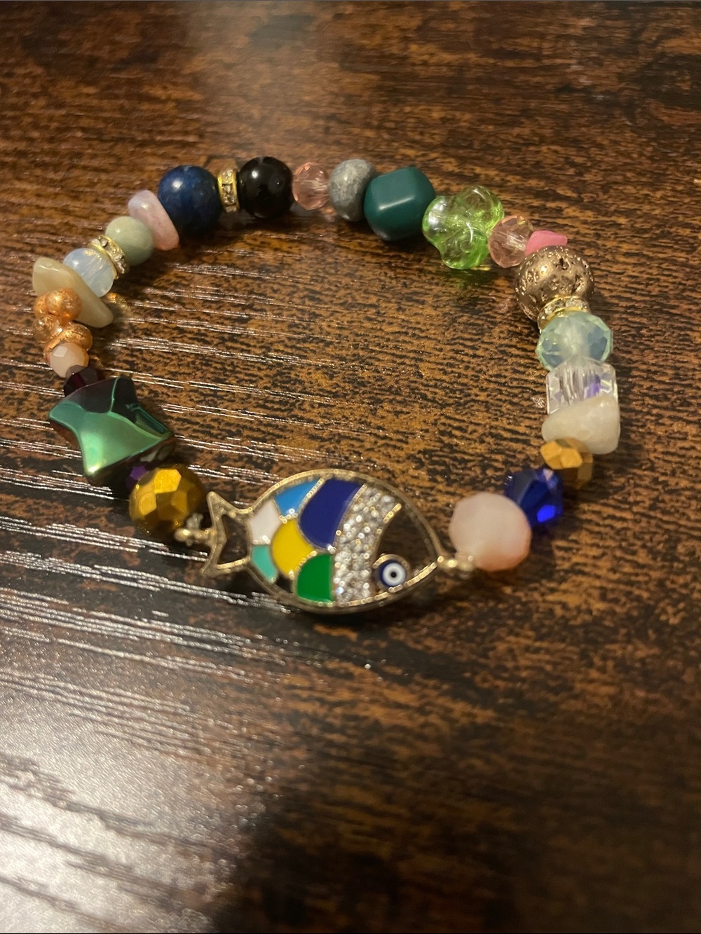 Colorful Enamel Fish Beaded Stretch Bracelet - Multicolor